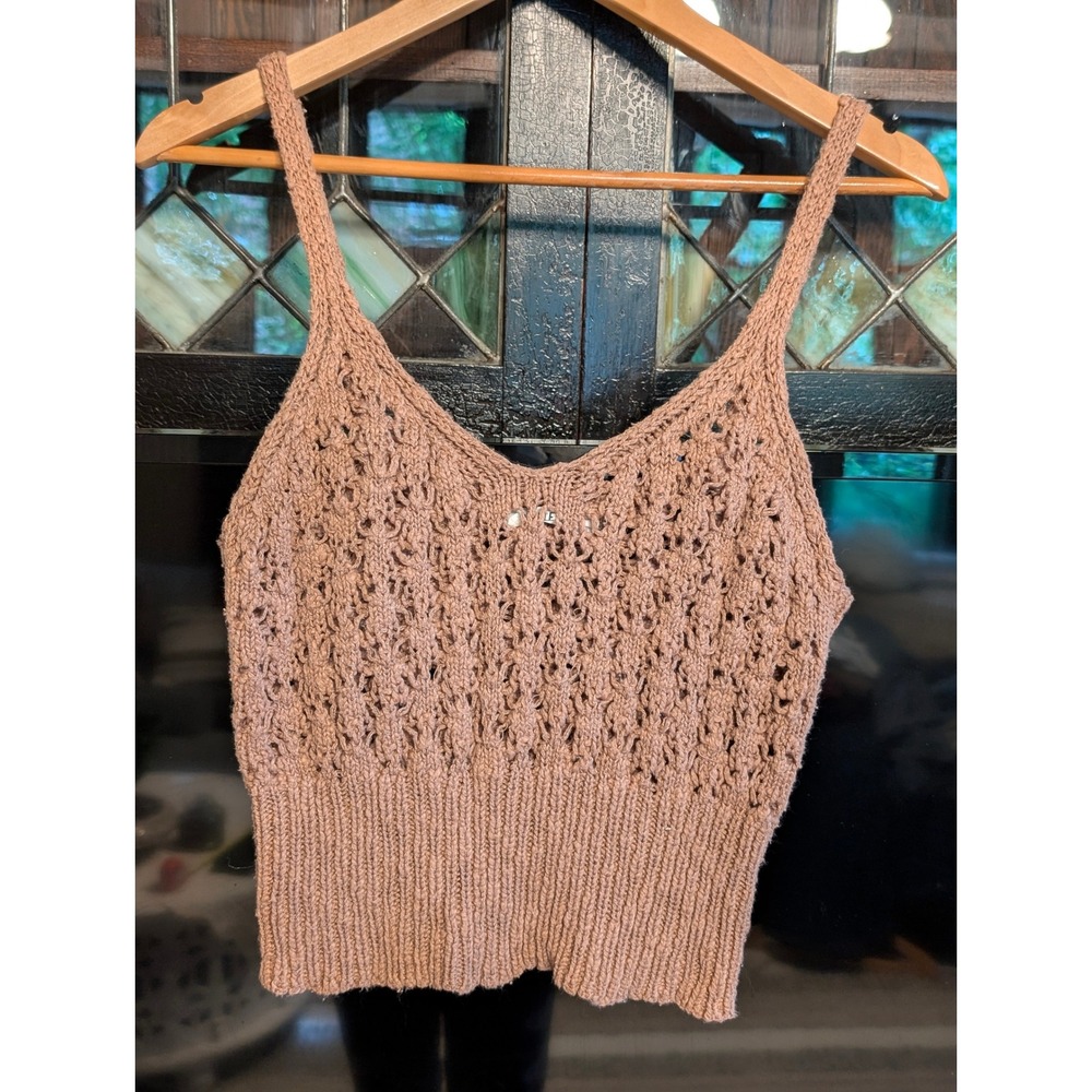Double Zero Mauve Pointelle Knit Cropped Camisole V-Neck Tank Top small boho